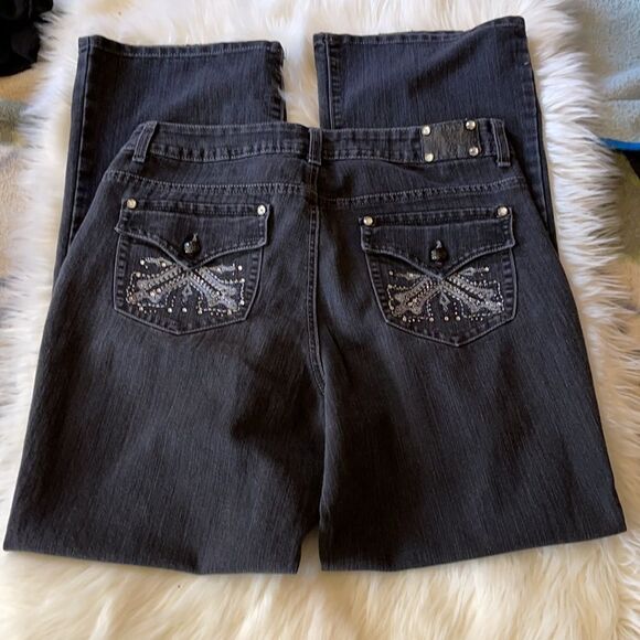 Style & Co Curvy Fit Boot Cut Wide Leg High Rise Jeans With Rhinestones 14 - Picture 8 of 16